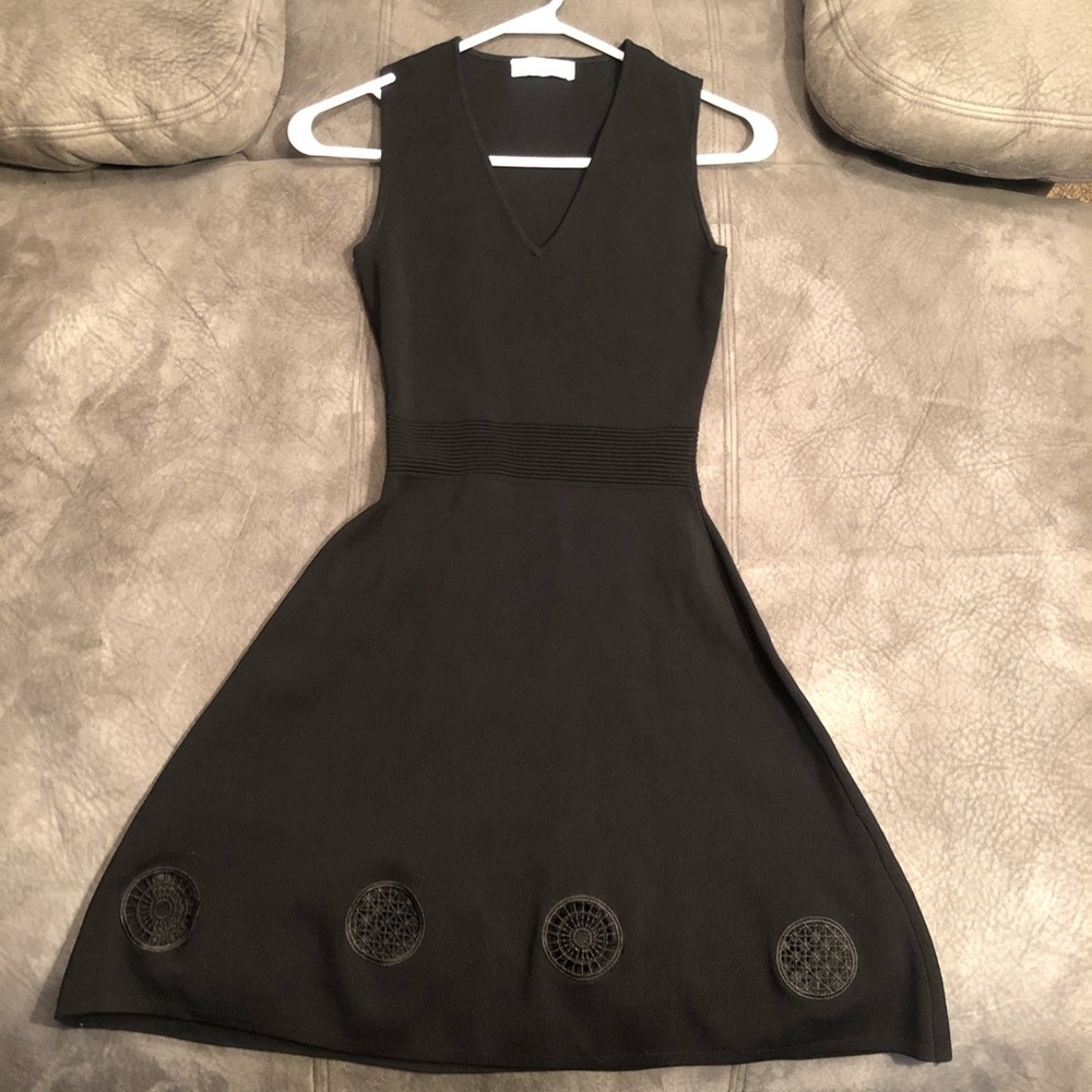 Sandro LBD Black Dress Peekaboo Hem Stretch S